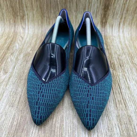 Rothy's The Point Women's 8.5 Spruce Python Geometric Knit Pointed Toe Flats - Picture 2 of 10